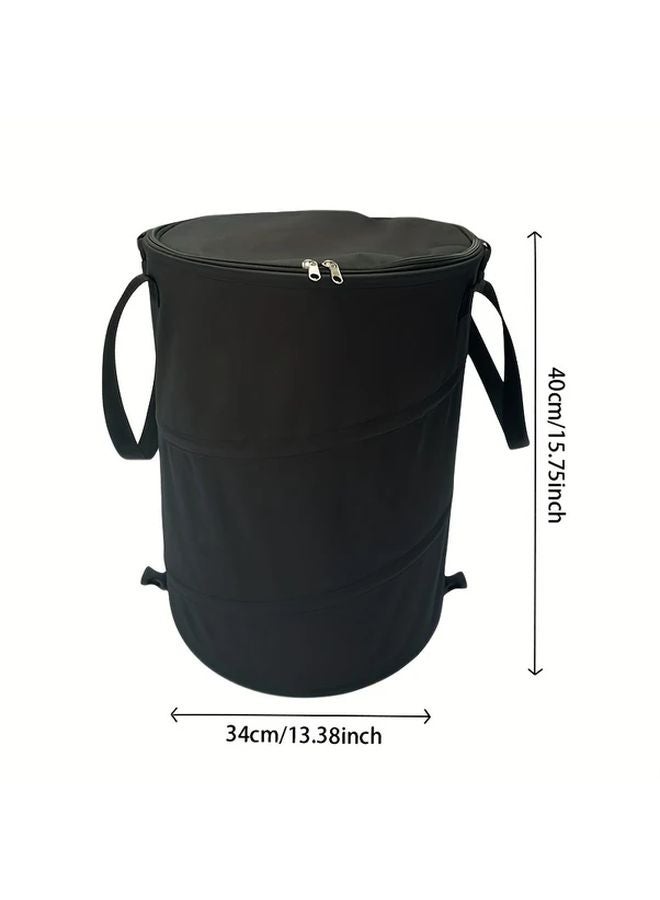 سلة قمامة قابلة للطي باللون الأسود، دلو نزهة وتخييم محمول مع غطاء، مصنوع من قماش أوكسفورد متين - Image 3